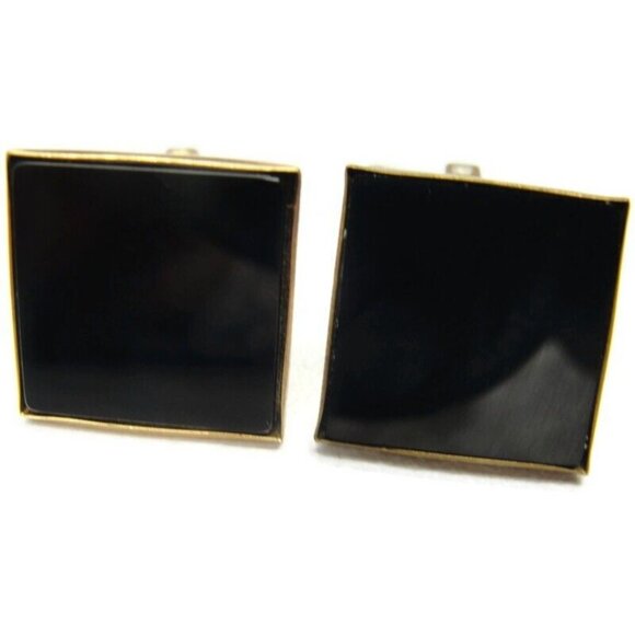 David Donahue Cufflinks Black Onyx Gold Tone Shirt Button Set Formal Tux Vintage - Picture 8 of 16